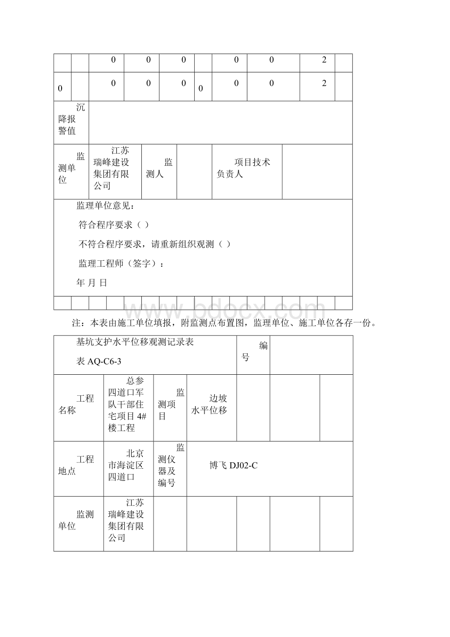 基坑支护水平位移观测记录表Word格式文档下载.docx_第2页