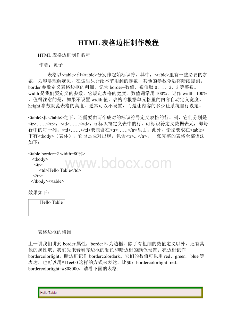 HTML表格边框制作教程.docx