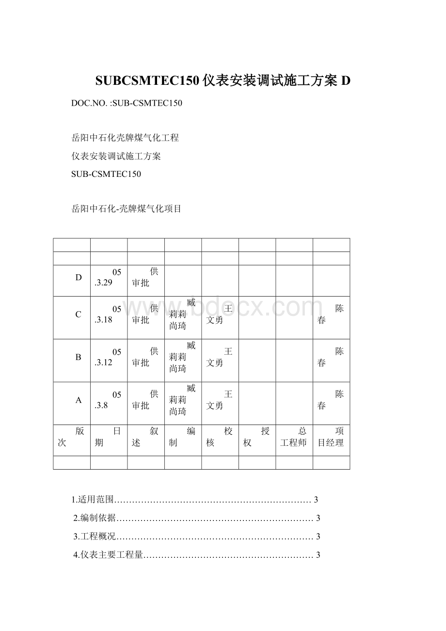 SUBCSMTEC150仪表安装调试施工方案D文档格式.docx