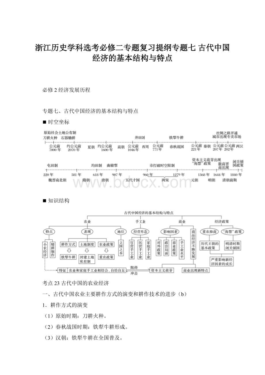 浙江历史学科选考必修二专题复习提纲专题七 古代中国经济的基本结构与特点.docx