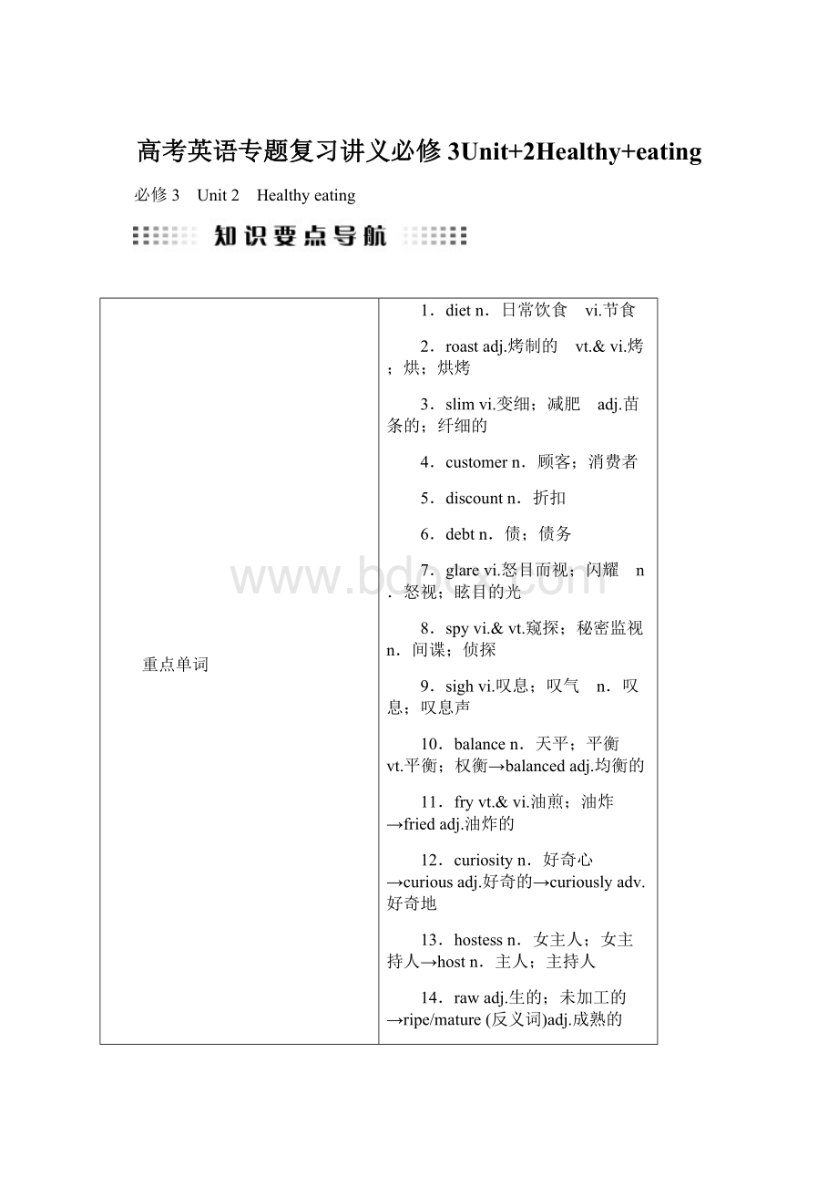 高考英语专题复习讲义必修3Unit+2Healthy+eatingWord文件下载.docx