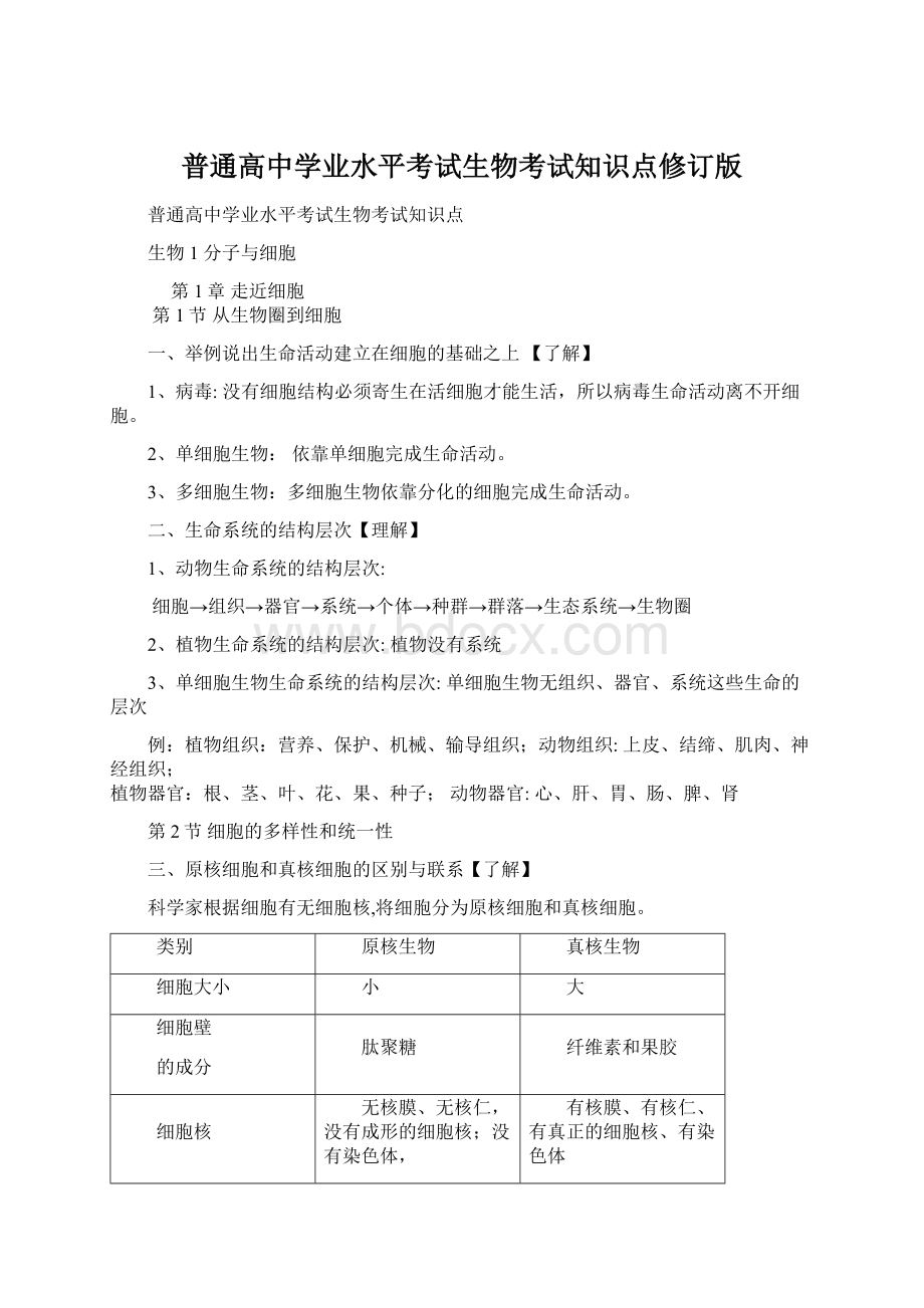 普通高中学业水平考试生物考试知识点修订版.docx