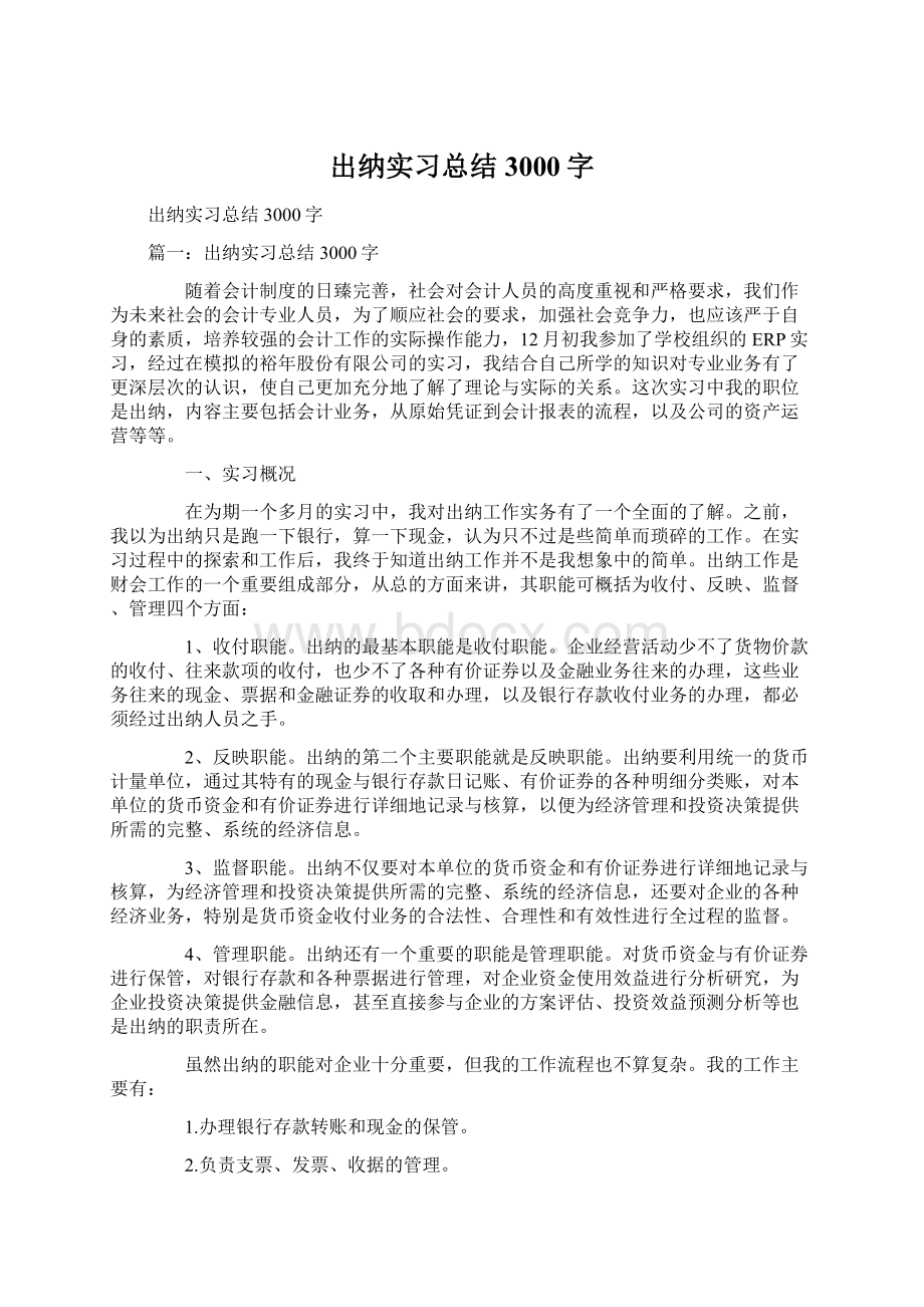 出纳实习总结3000字Word下载.docx_第1页