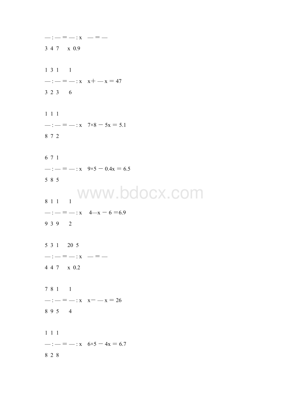 小学六年级数学毕业复习解方程专项训练 22Word文件下载.docx_第3页