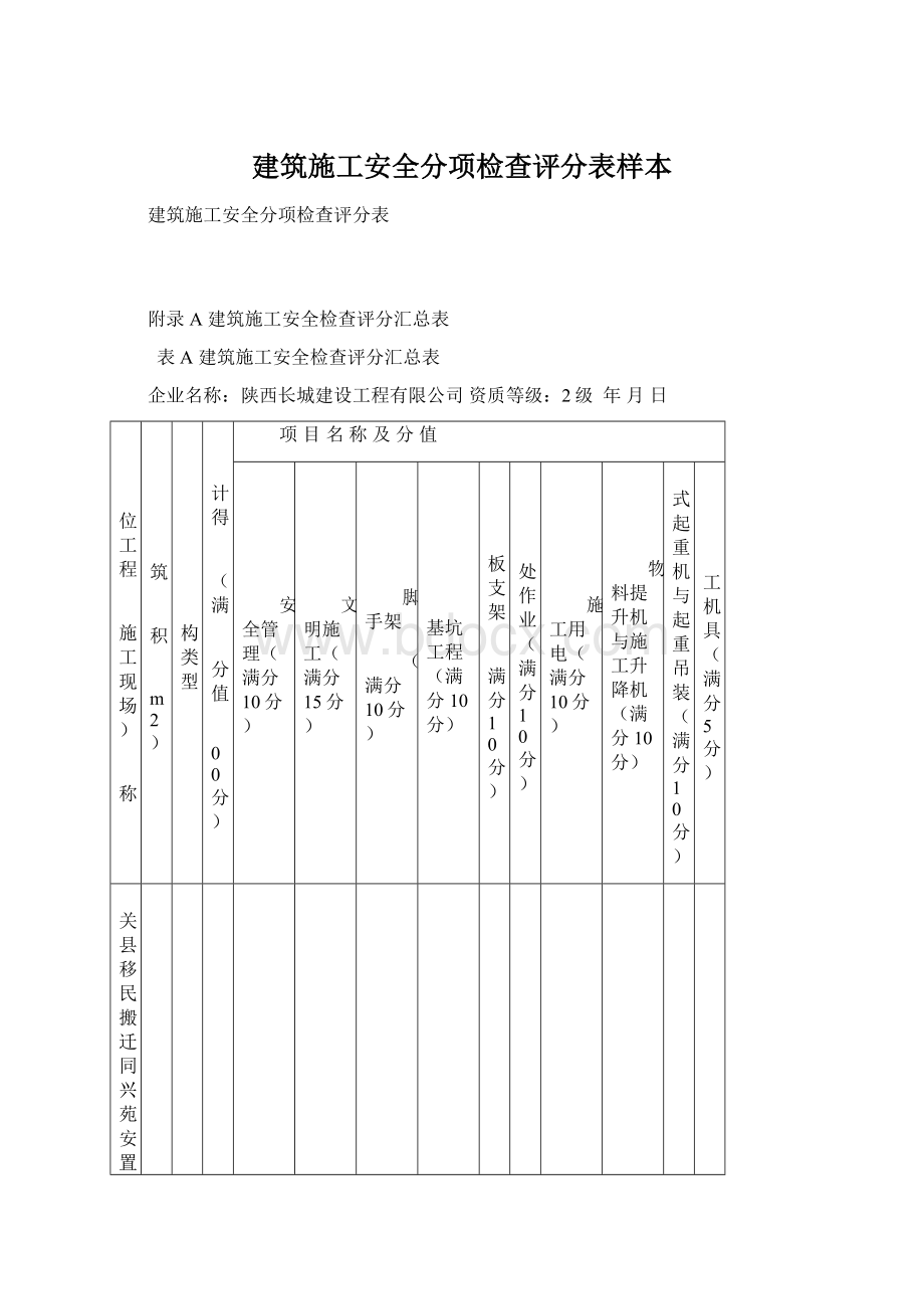 建筑施工安全分项检查评分表样本.docx_第1页