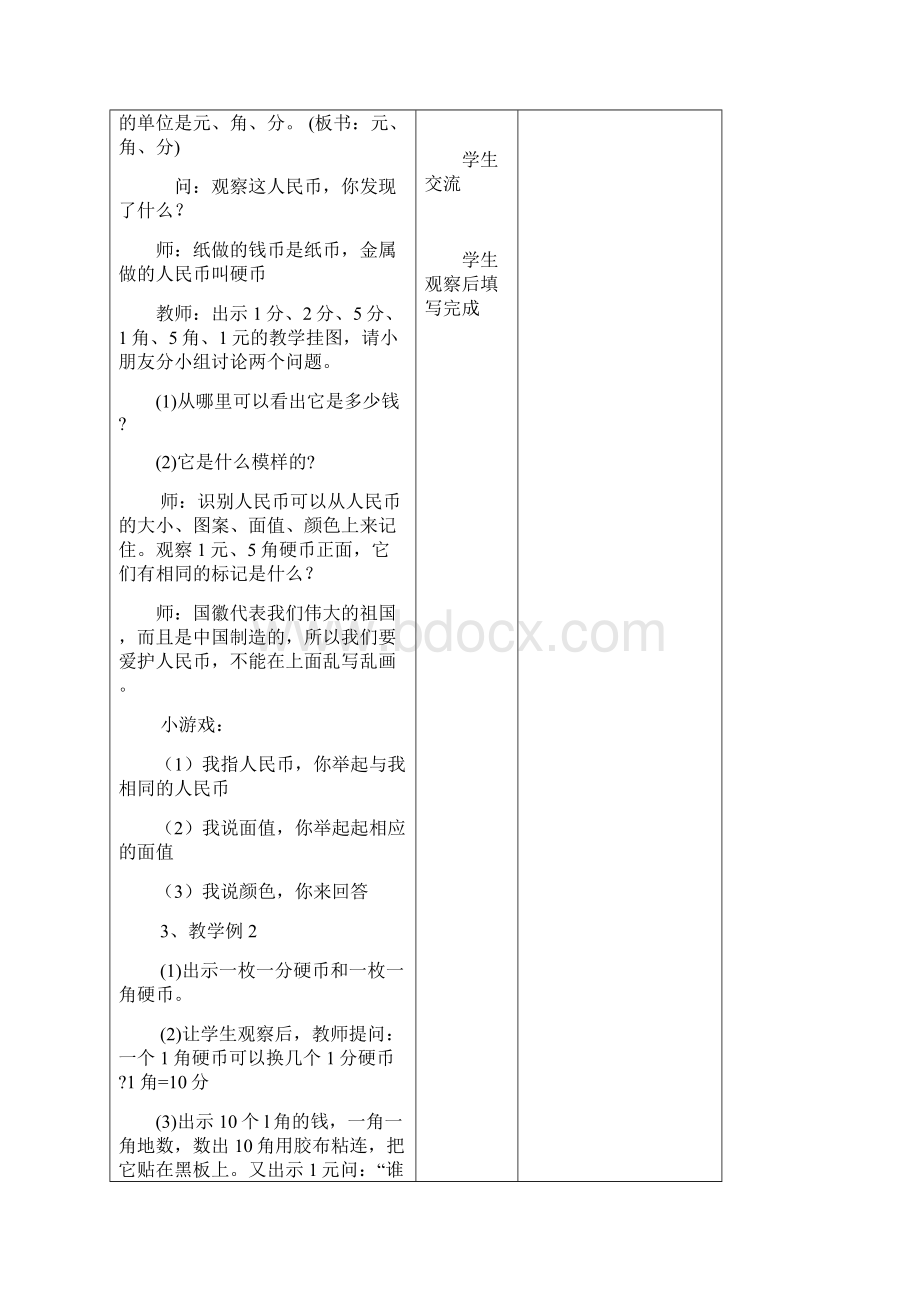 最新一年级数学下册第五单元 认识人民币集体备课表格式.docx_第3页