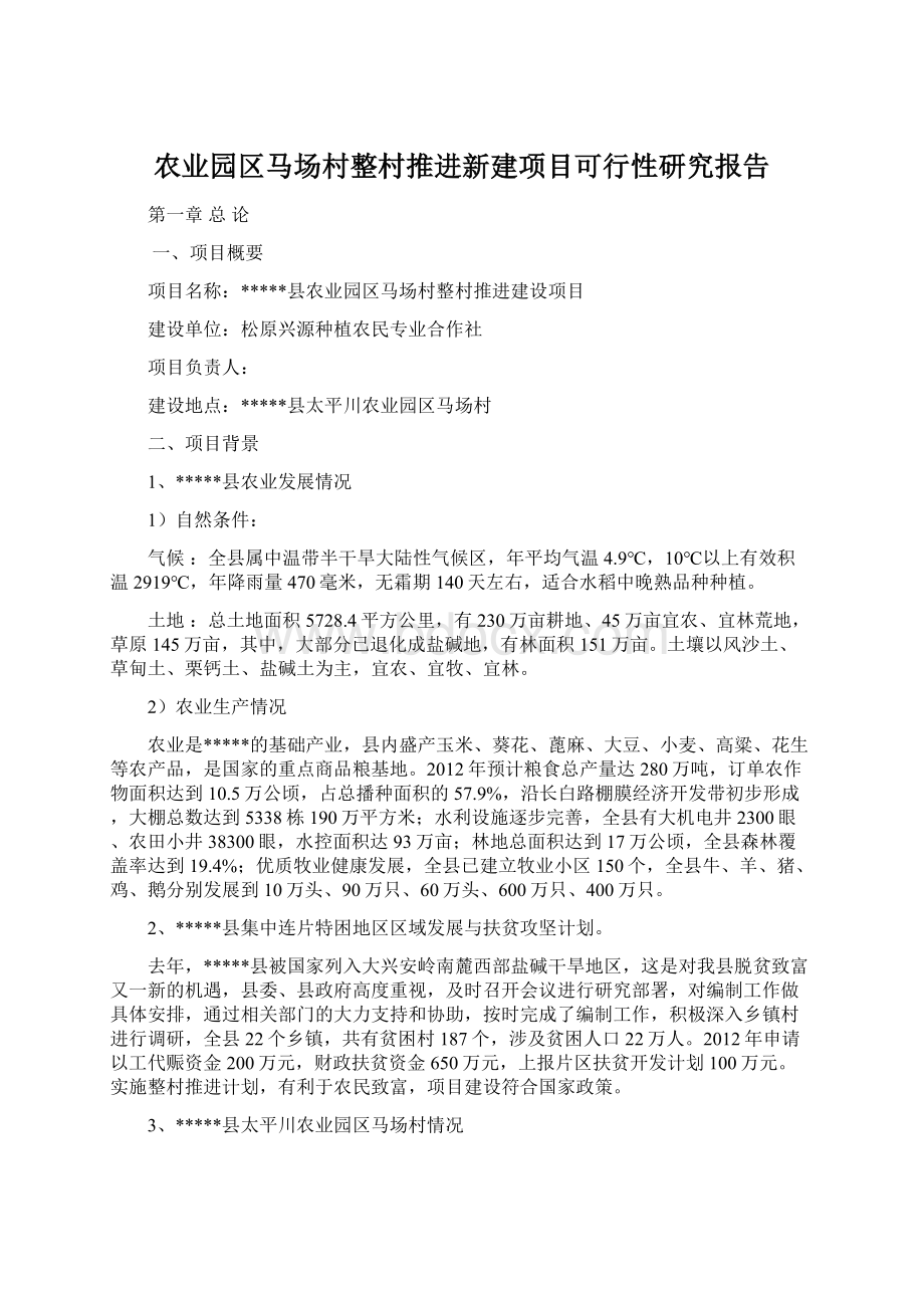 农业园区马场村整村推进新建项目可行性研究报告.docx