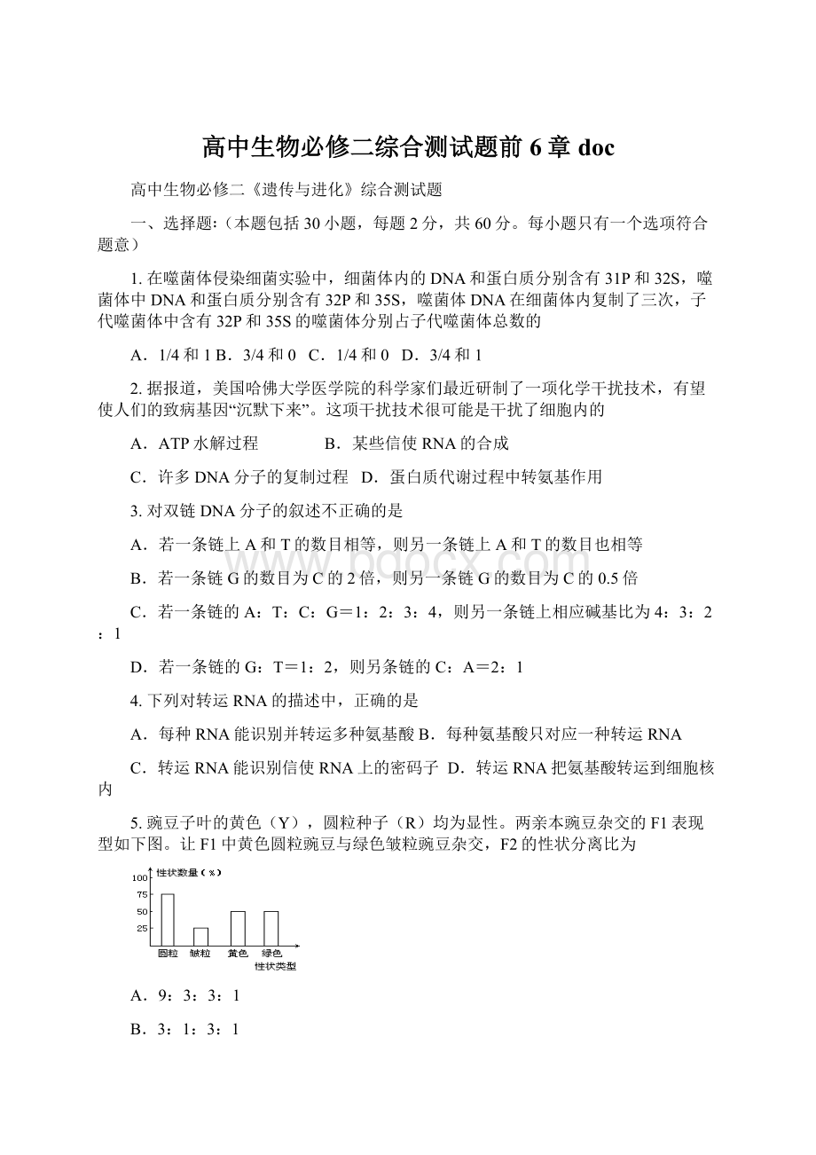 高中生物必修二综合测试题前6章 docWord文件下载.docx