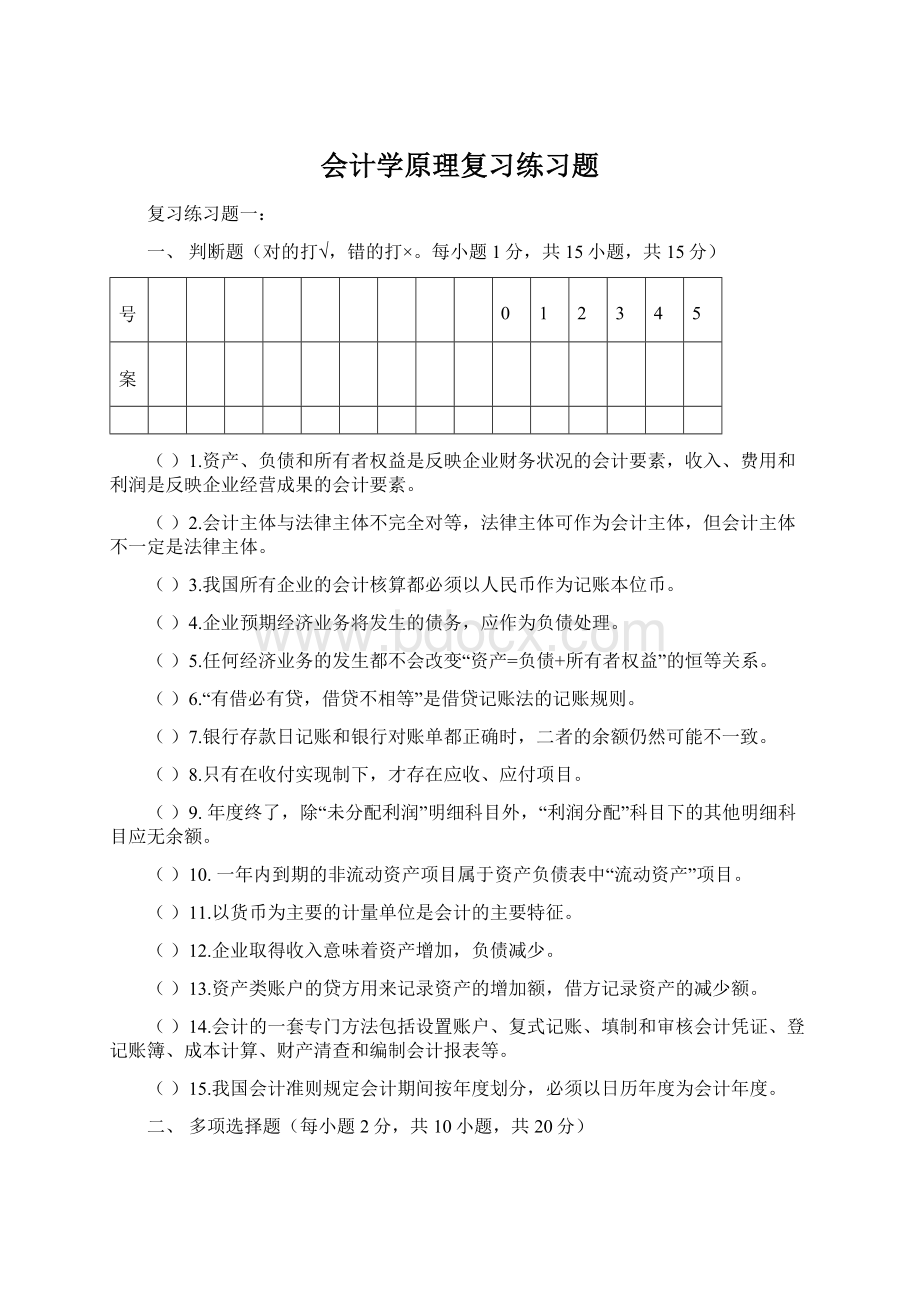 会计学原理复习练习题.docx_第1页