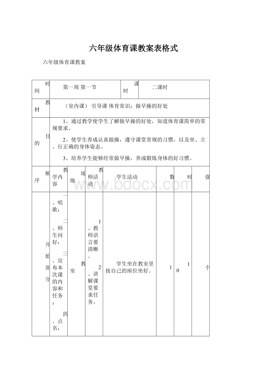 六年级体育课教案表格式.docx