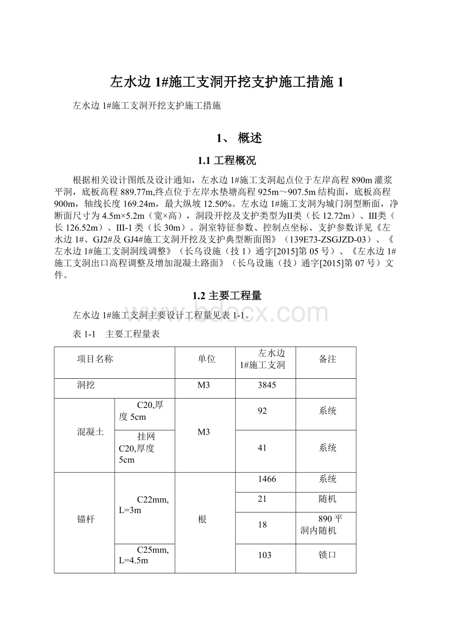 左水边1#施工支洞开挖支护施工措施1.docx_第1页