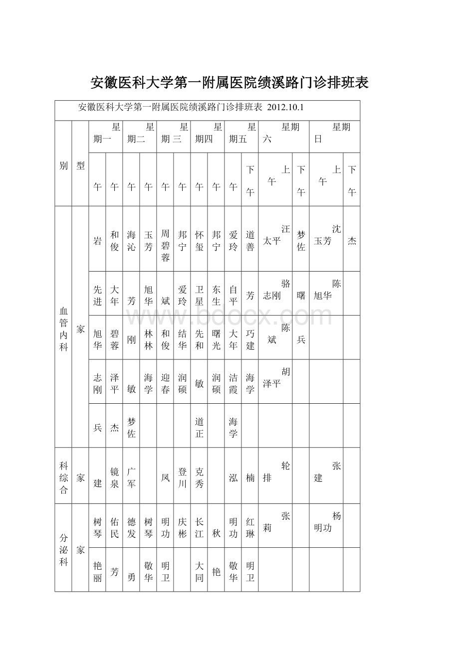 安徽医科大学第一附属医院绩溪路门诊排班表.docx