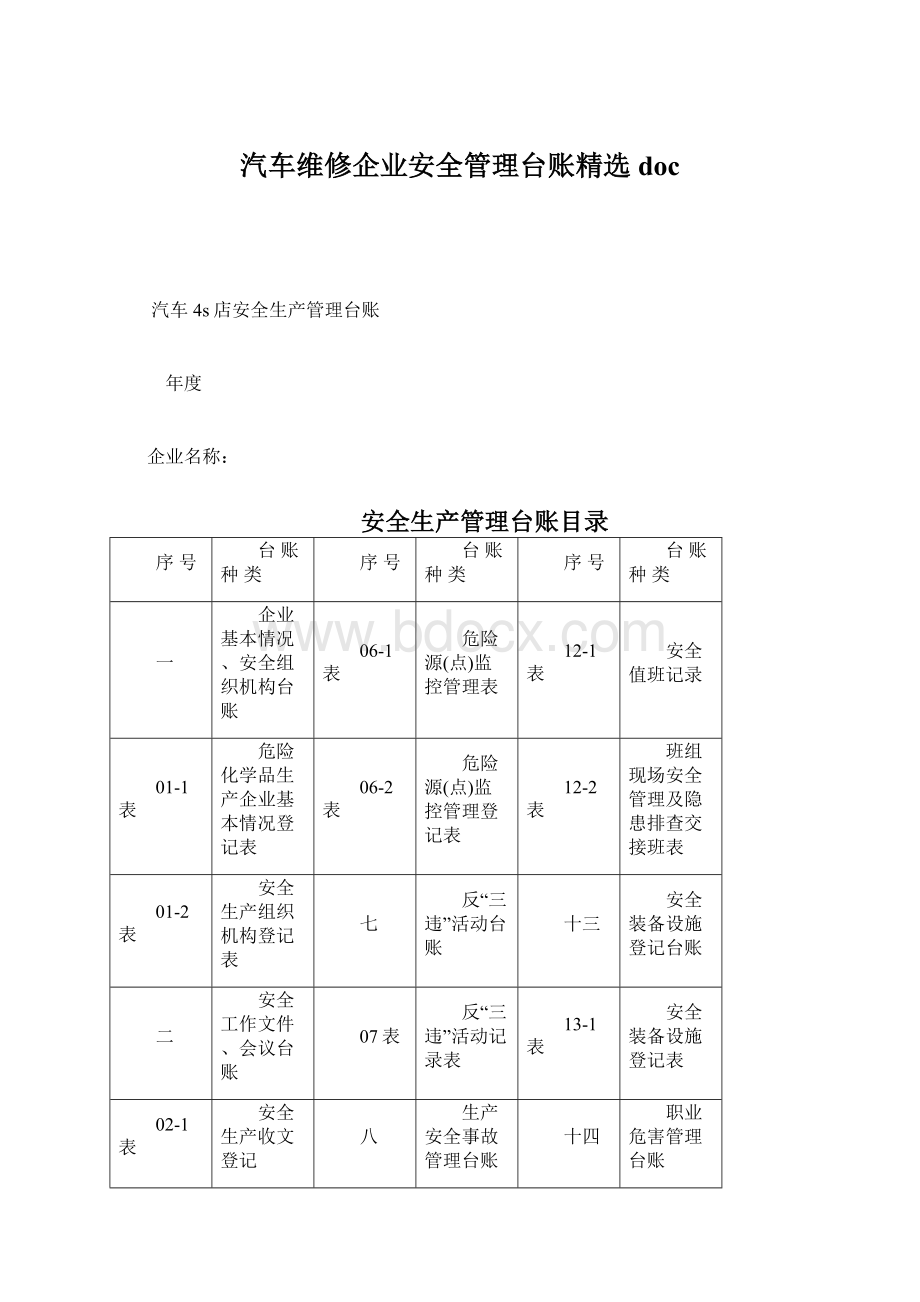 汽车维修企业安全管理台账精选docWord文件下载.docx