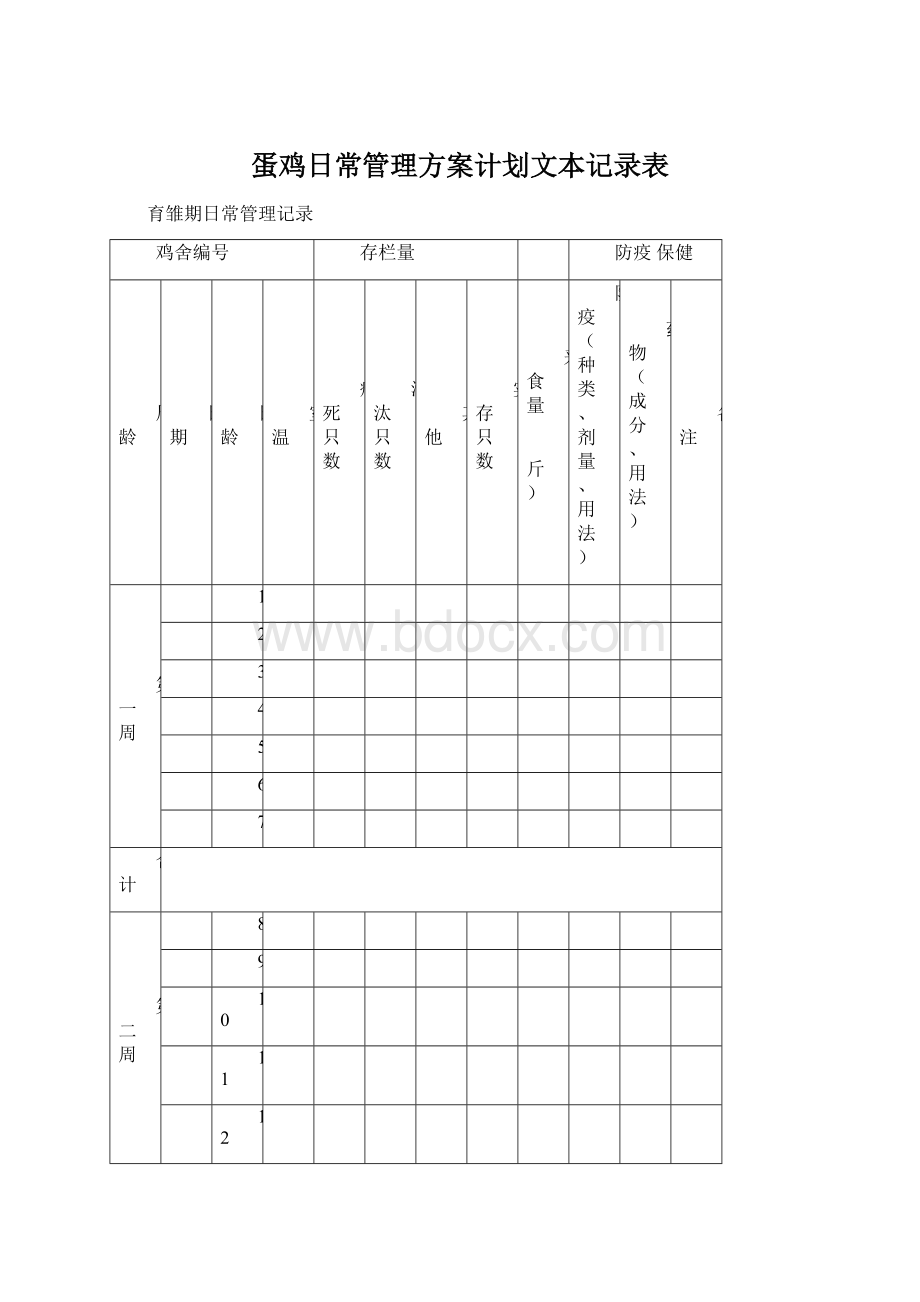 蛋鸡日常管理方案计划文本记录表Word文件下载.docx