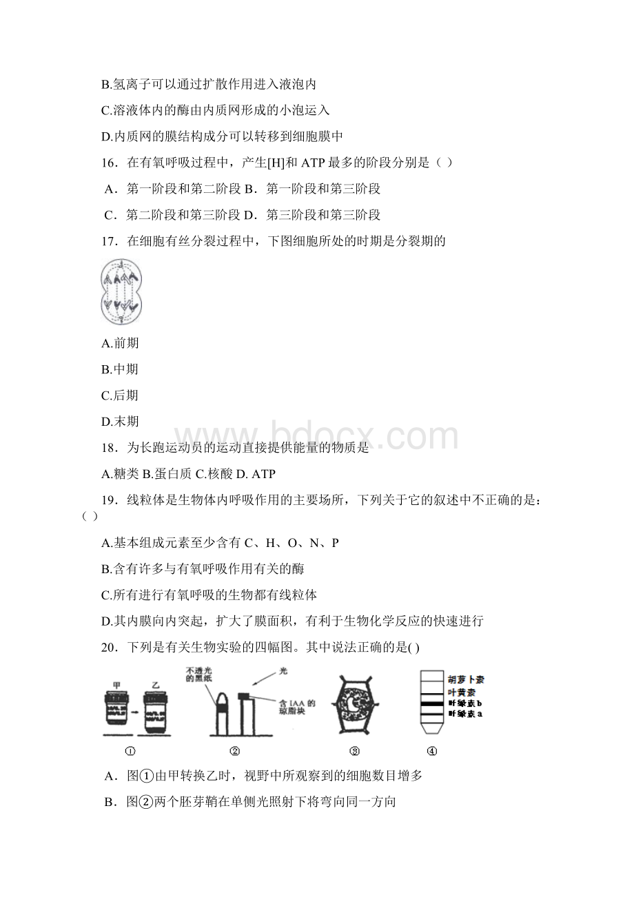 高一上学期第三次调研考试生物试题含答案Word下载.docx_第3页