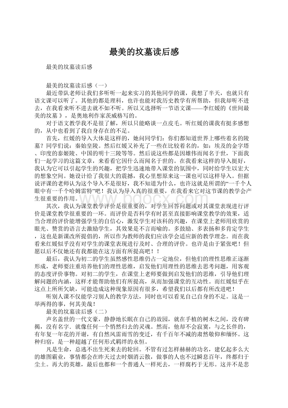 最美的坟墓读后感Word格式文档下载.docx