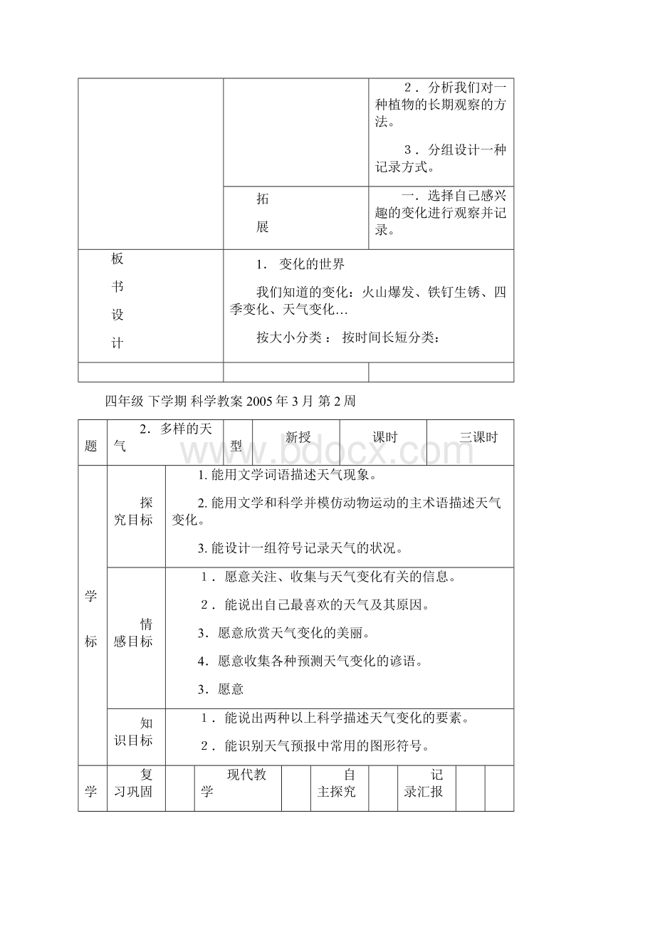 河北人民教育出版社小学四年级下册科学教案.docx_第3页