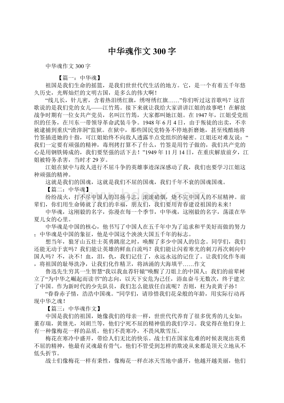 中华魂作文300字.docx_第1页