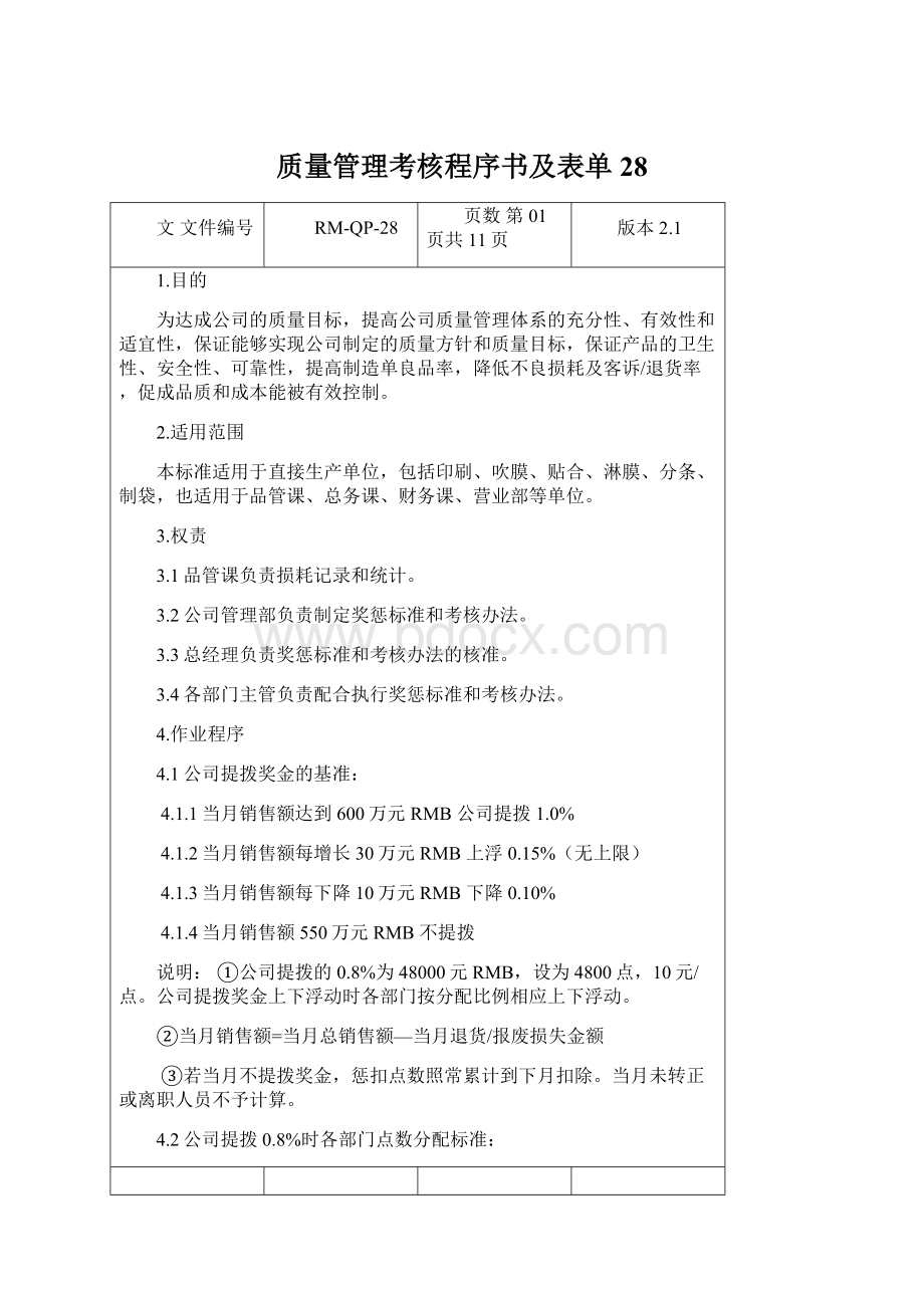 质量管理考核程序书及表单28Word格式.docx