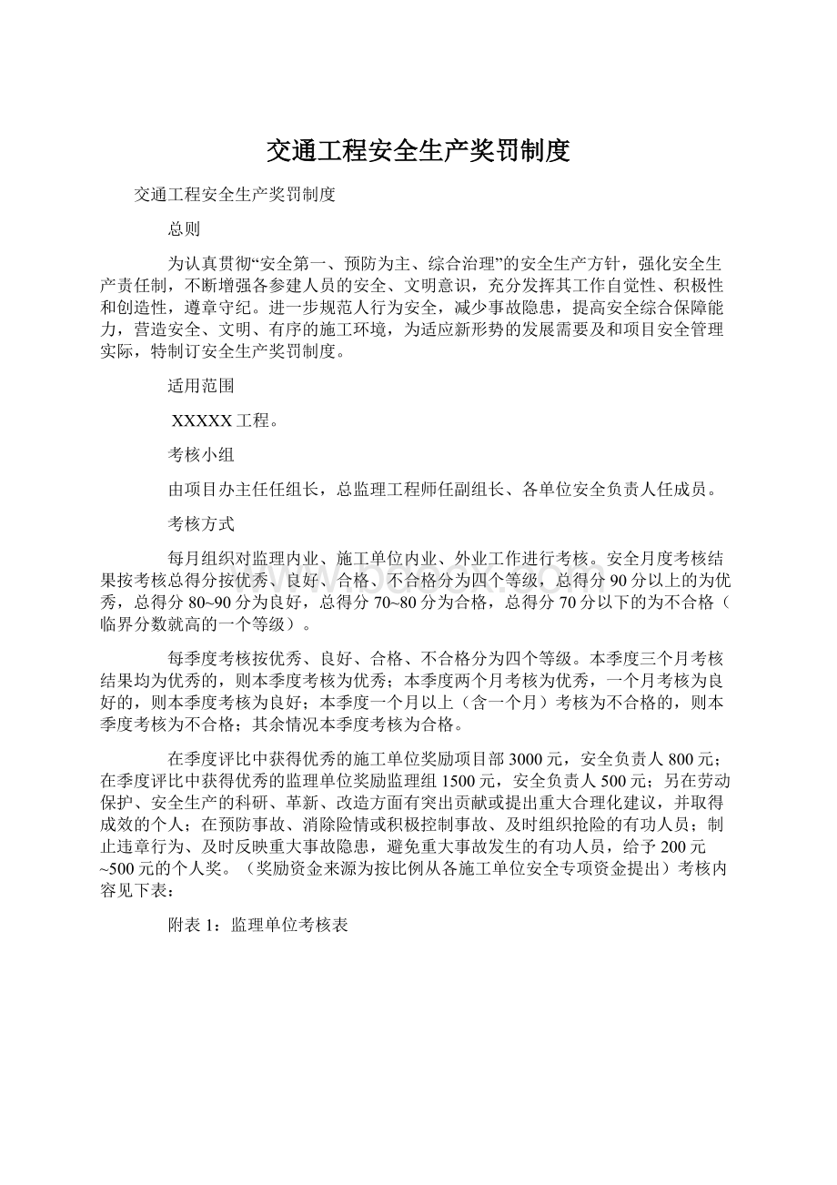 交通工程安全生产奖罚制度.docx