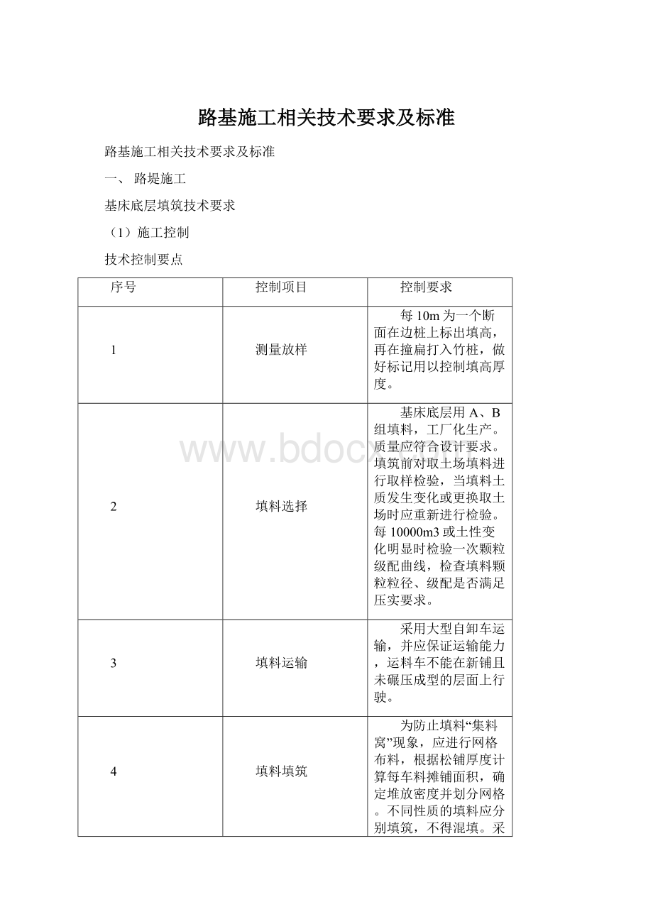 路基施工相关技术要求及标准Word文件下载.docx