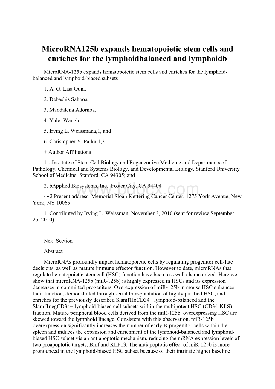 MicroRNA125b expands hematopoietic stem cells and enriches for the lymphoidbalanced and lymphoidb.docx