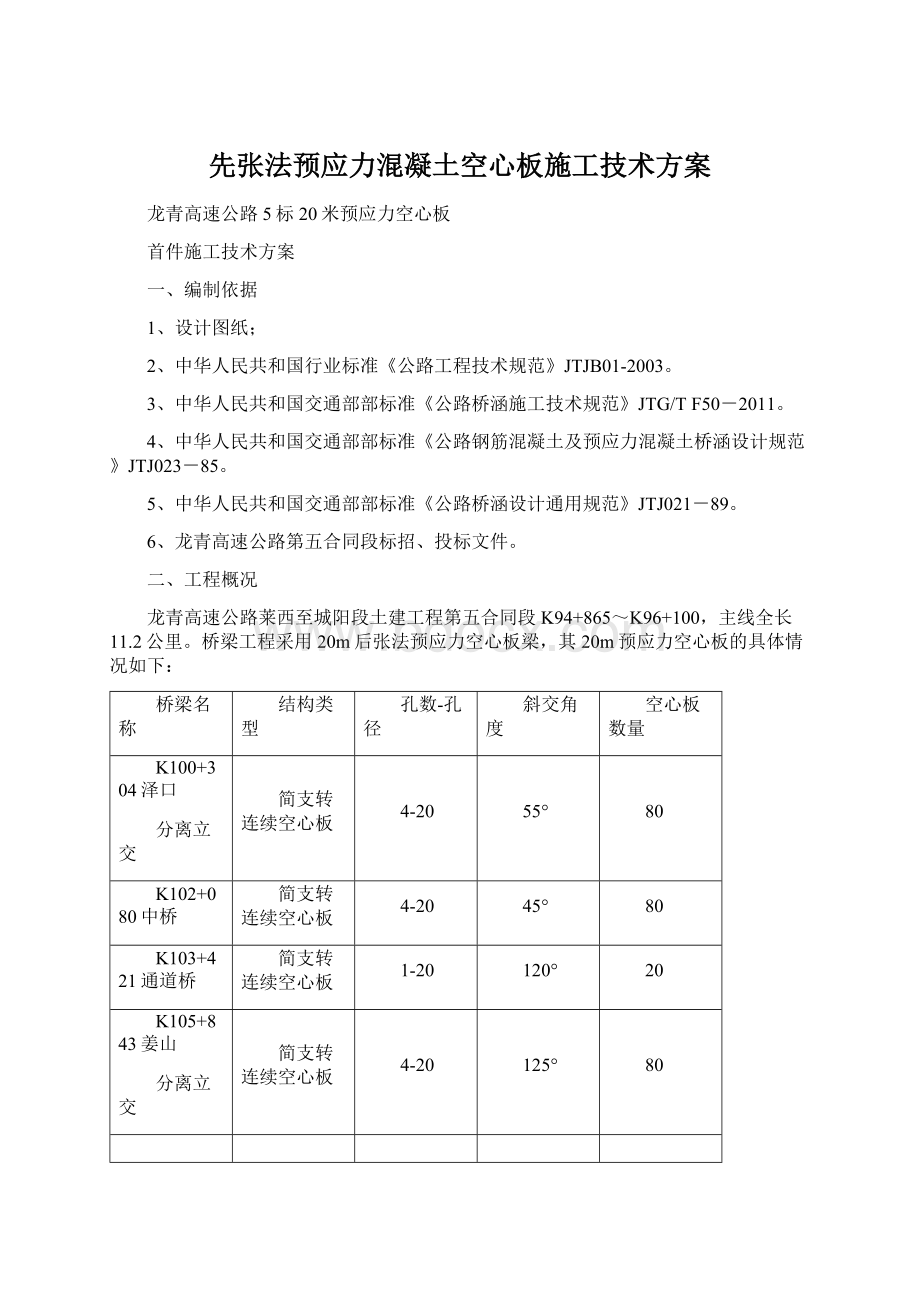 先张法预应力混凝土空心板施工技术方案Word格式文档下载.docx