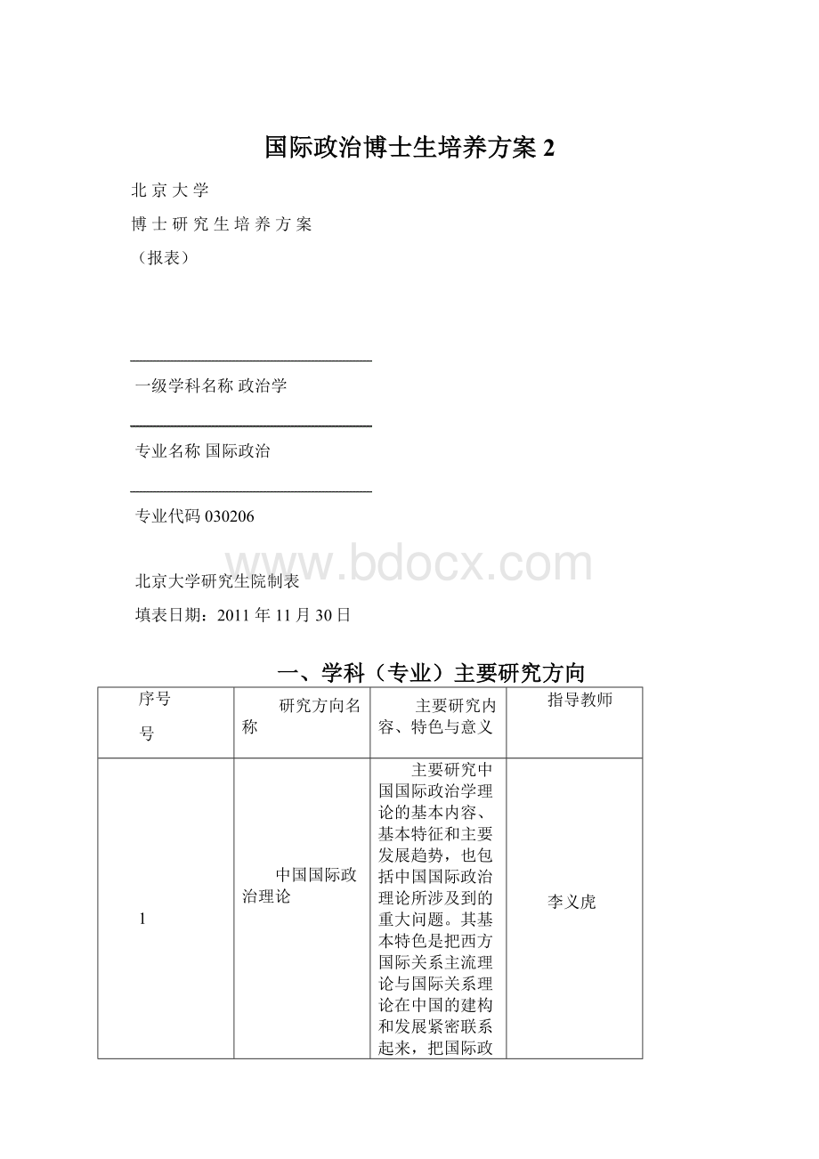 国际政治博士生培养方案2Word文档下载推荐.docx