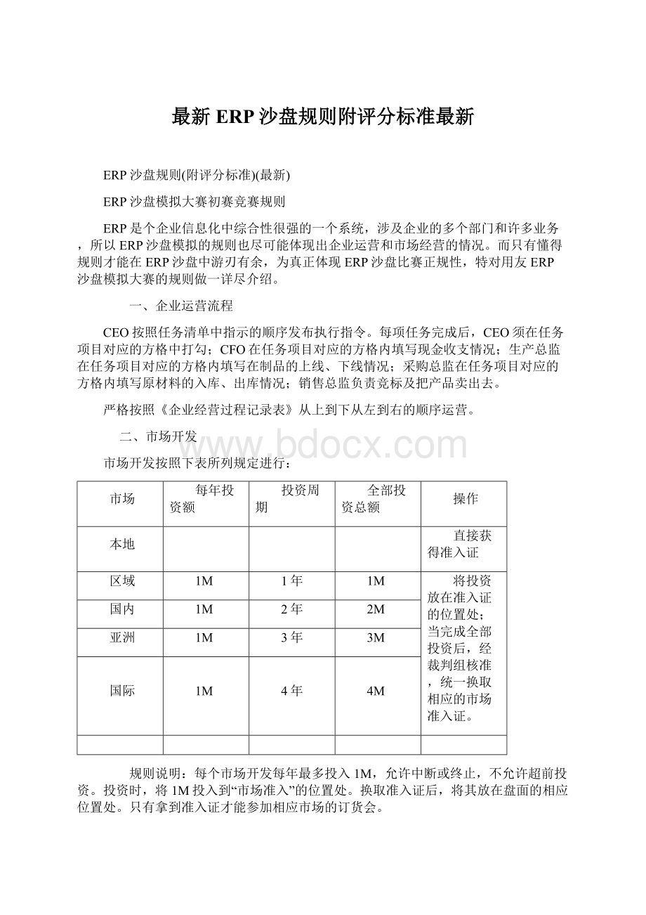 最新ERP沙盘规则附评分标准最新Word文档下载推荐.docx