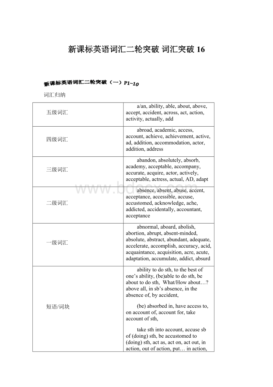 新课标英语词汇二轮突破 词汇突破16.docx