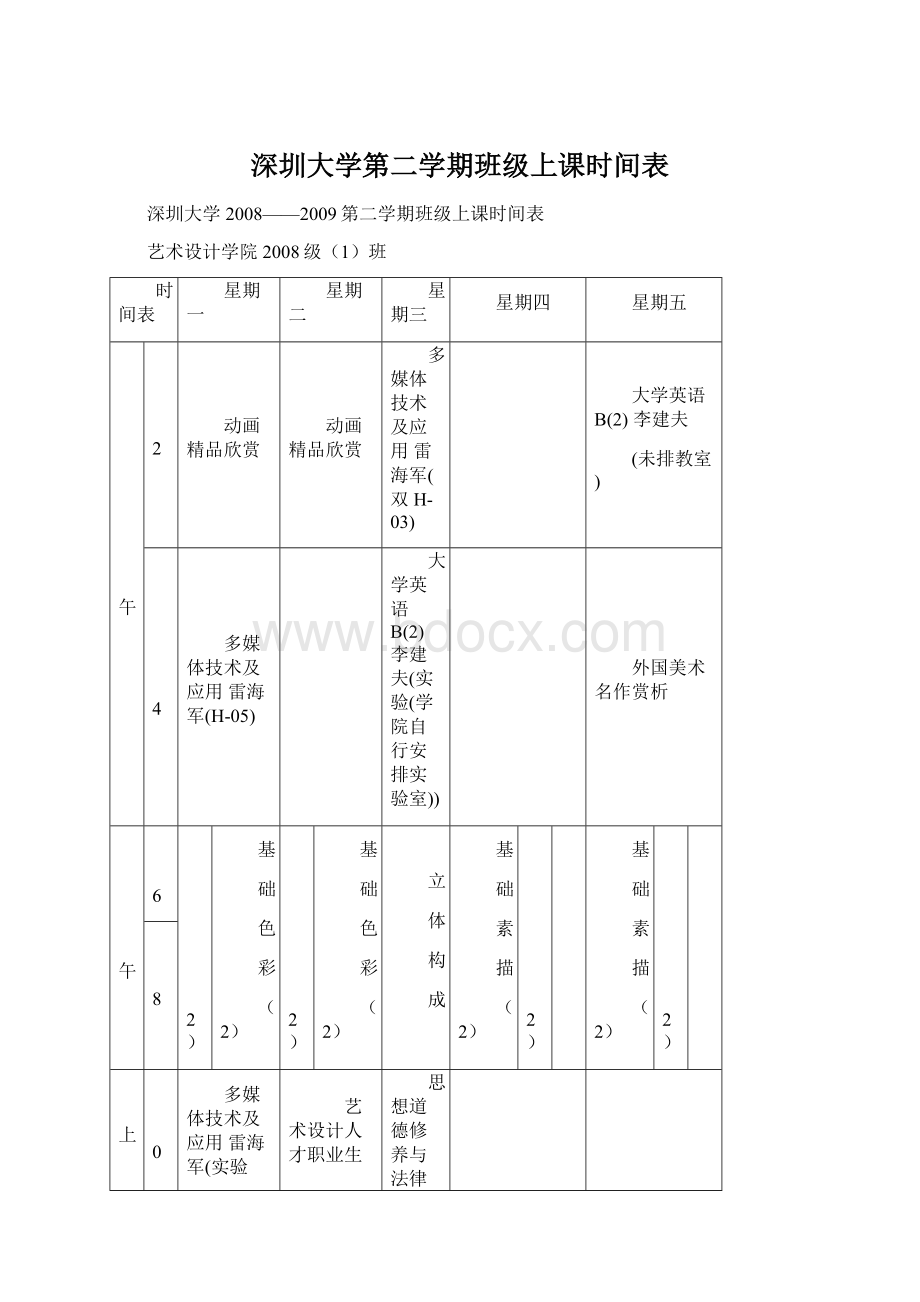 深圳大学第二学期班级上课时间表.docx_第1页
