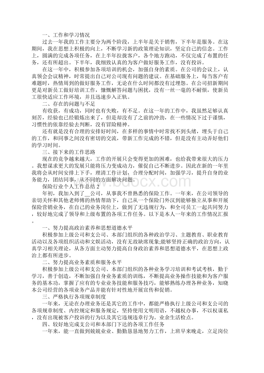 保险行业个人工作总结Word格式文档下载.docx_第2页