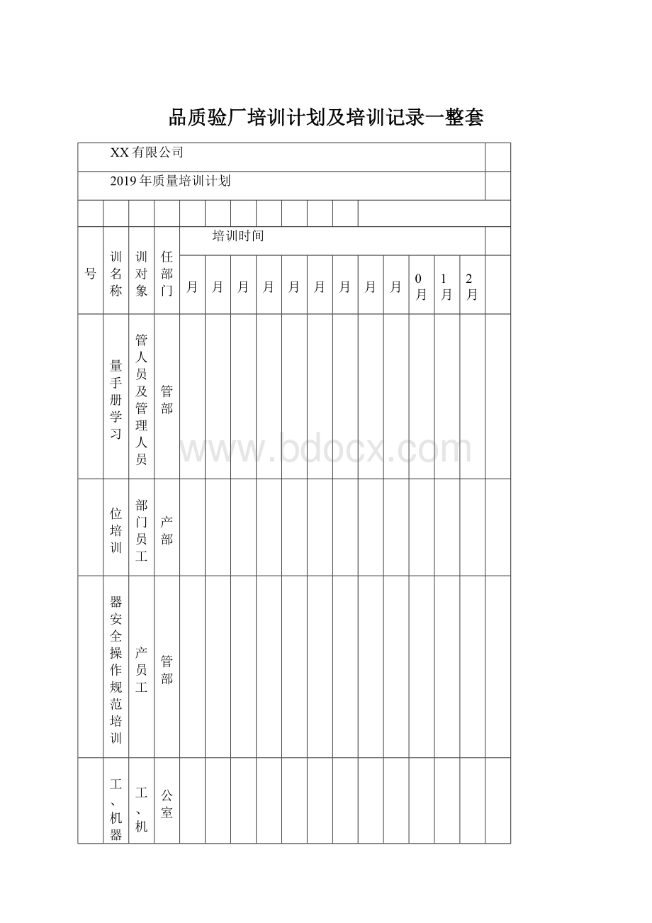 品质验厂培训计划及培训记录一整套Word文件下载.docx