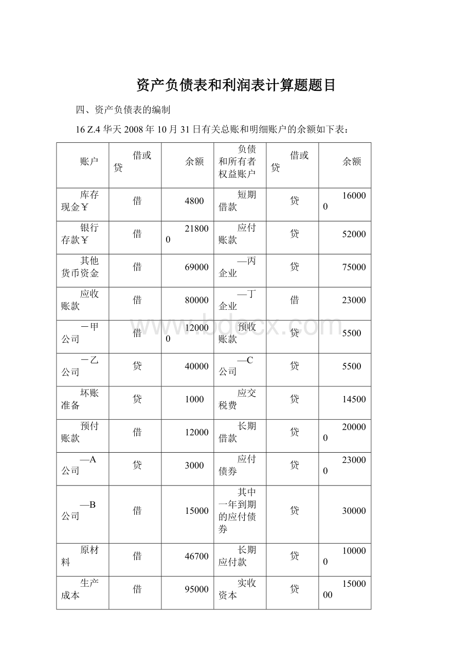 资产负债表和利润表计算题题目.docx_第1页