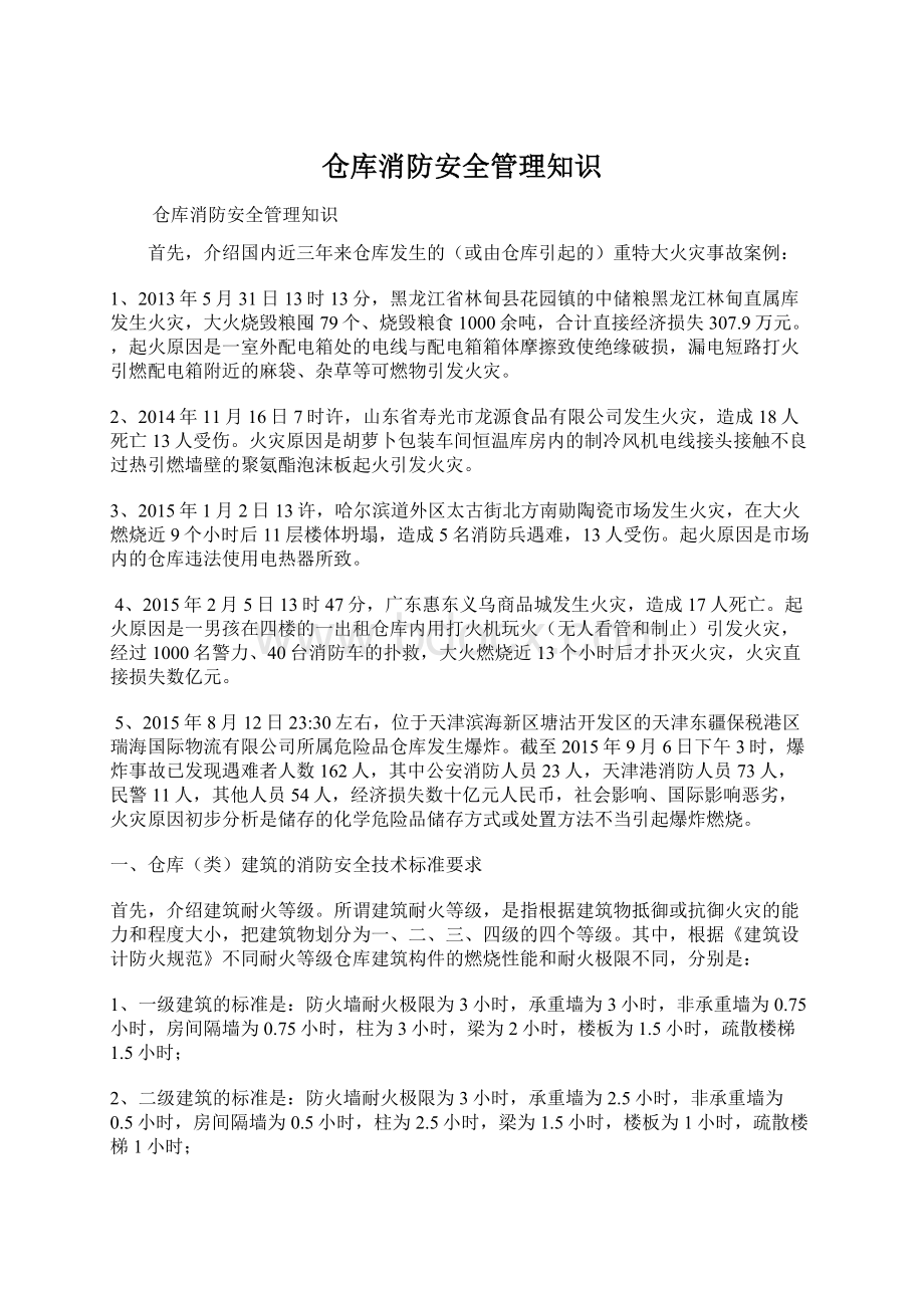 仓库消防安全管理知识Word下载.docx