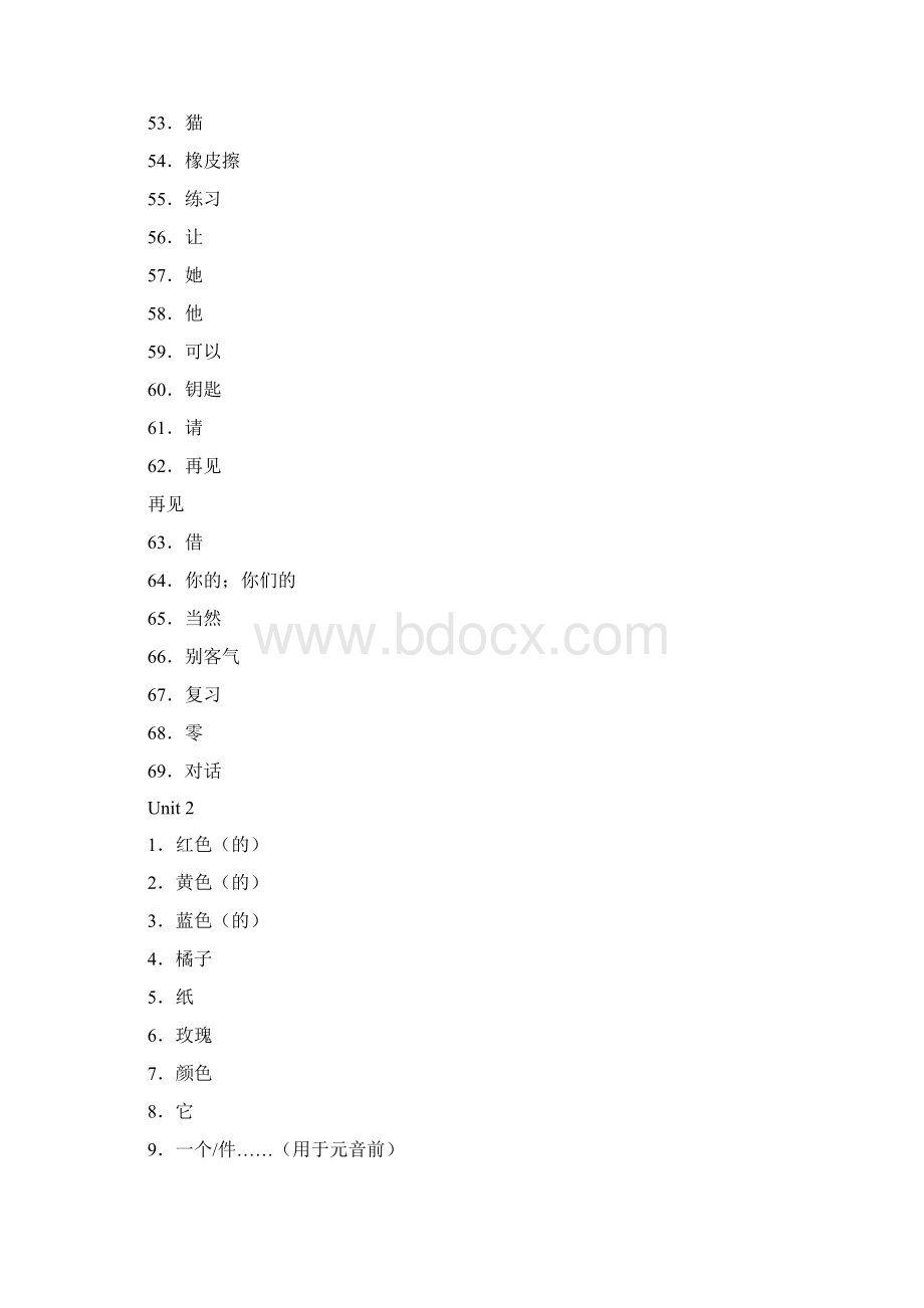 冀教版英语七年级上单词汉译英Unit1Word文档下载推荐.docx_第3页