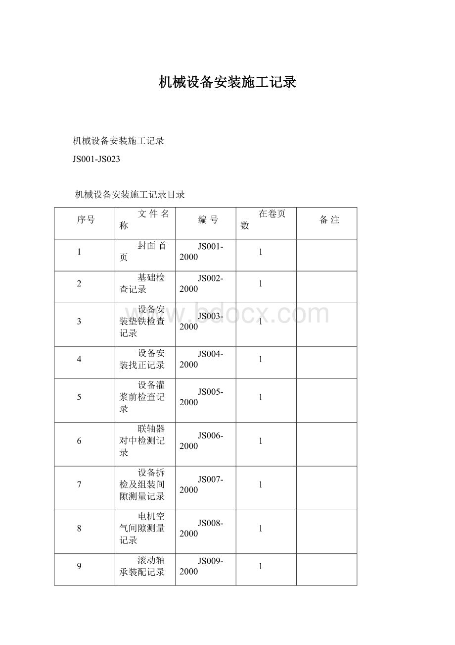 机械设备安装施工记录.docx_第1页