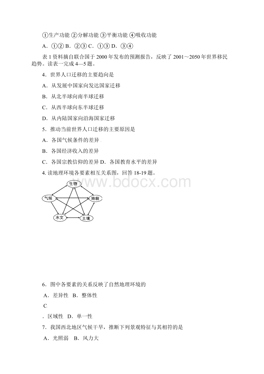 新人教版地理高三单元测试《自然地理环境的整体性与差异性》.docx_第2页