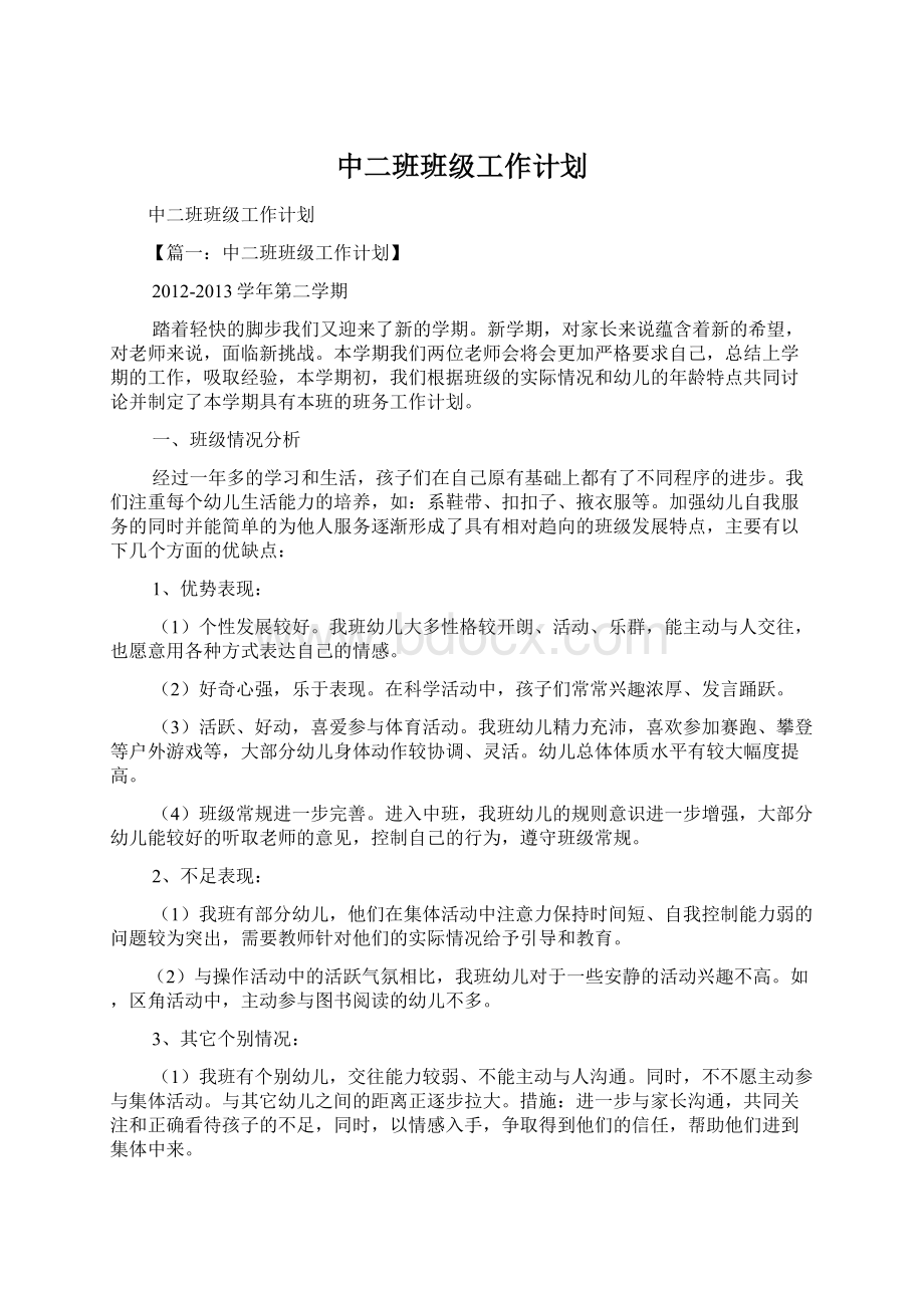 中二班班级工作计划文档格式.docx