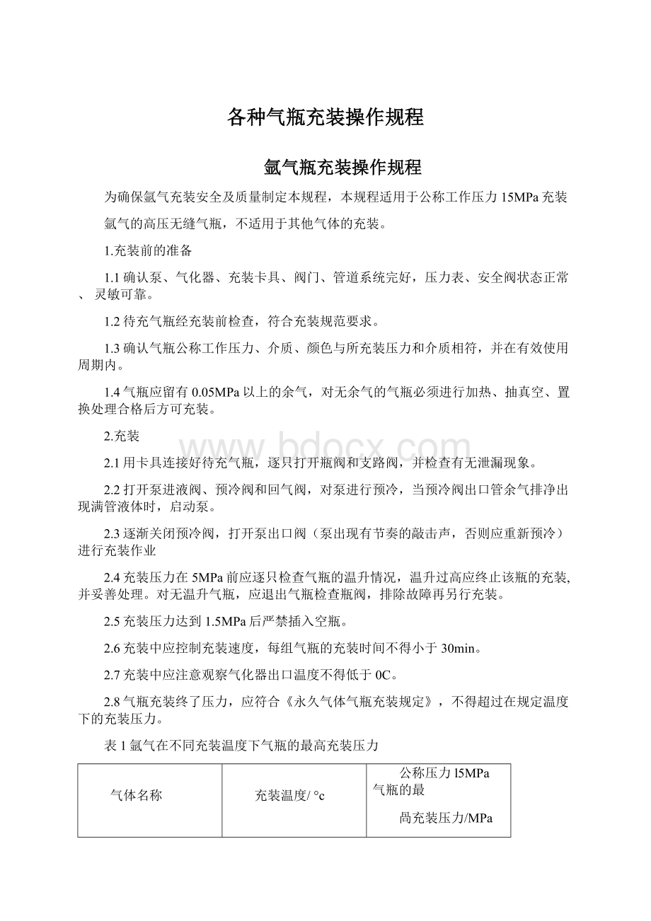 各种气瓶充装操作规程Word文档下载推荐.docx