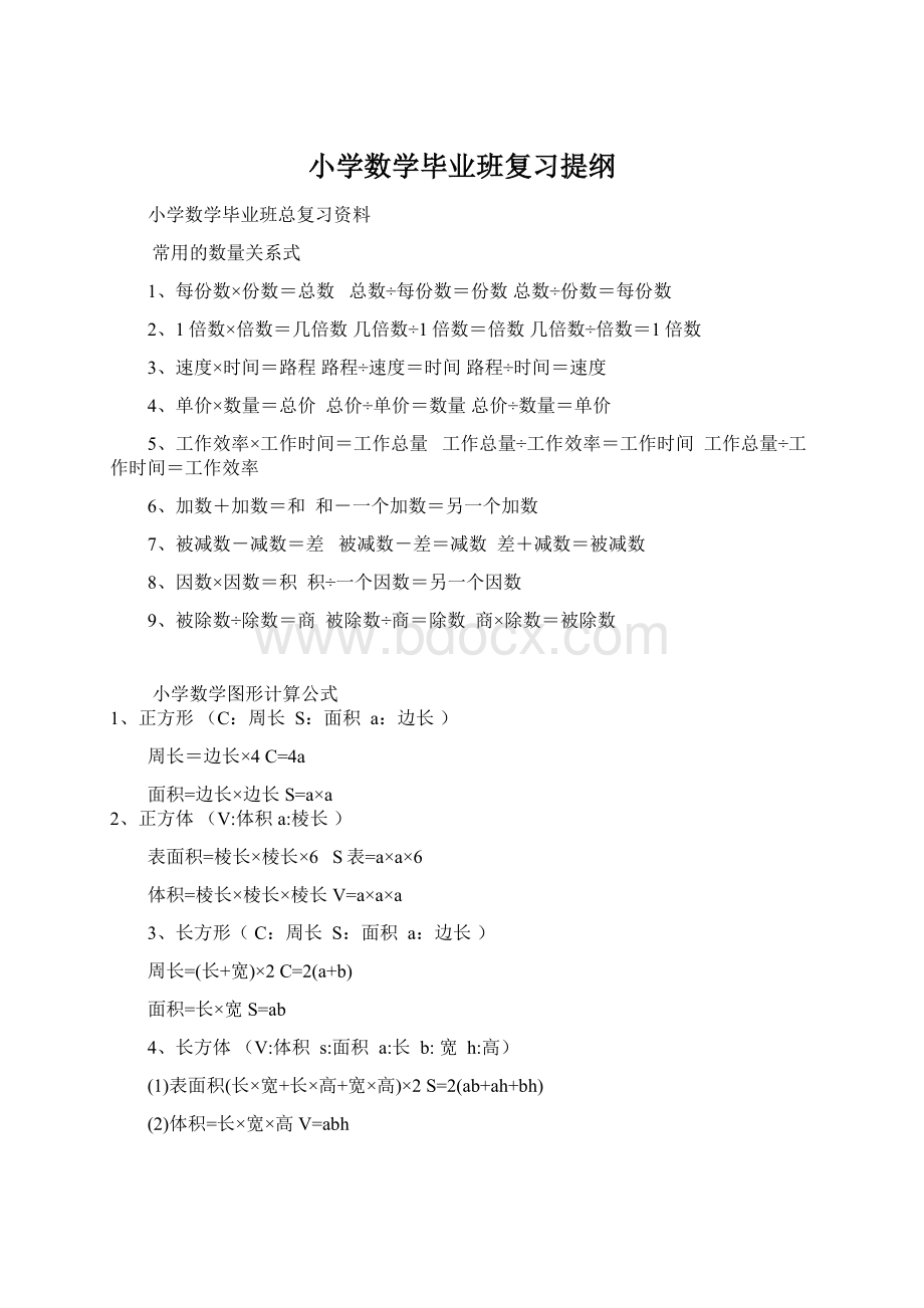 小学数学毕业班复习提纲Word下载.docx