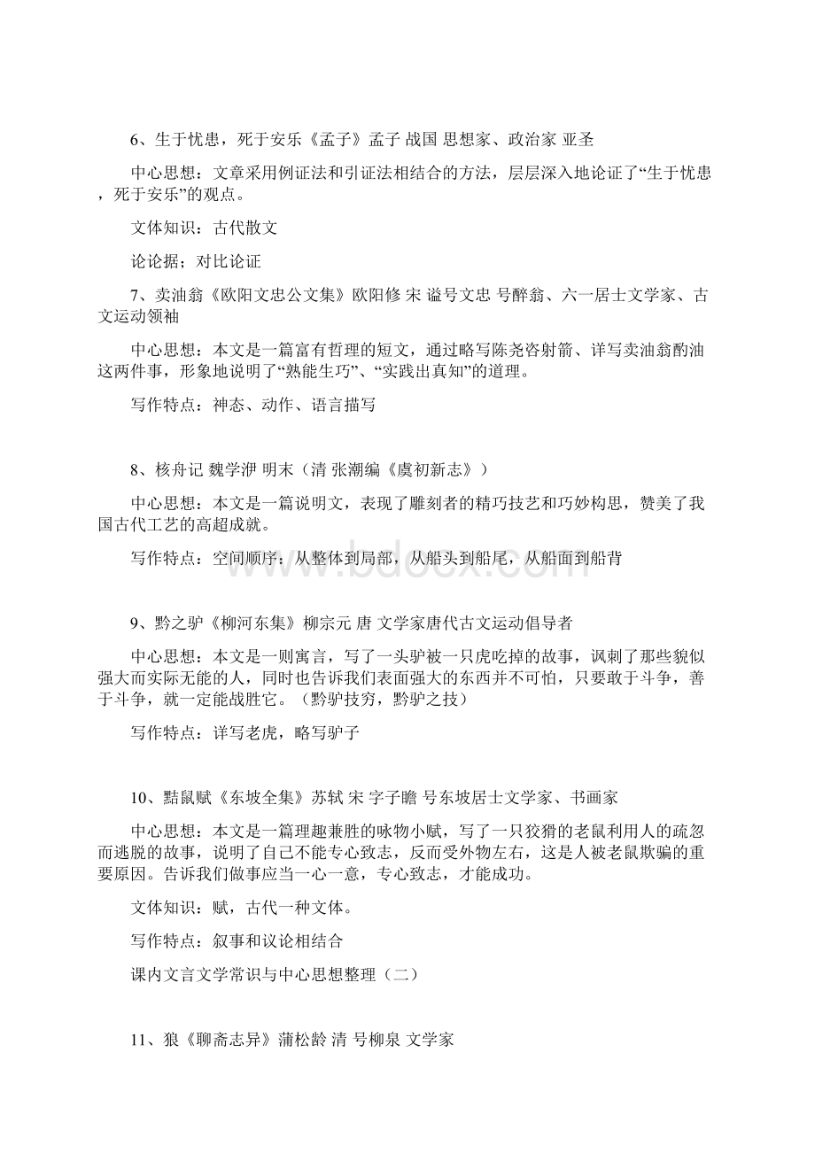 中考课内文言文学常识与中心思想整理Word下载.docx_第2页