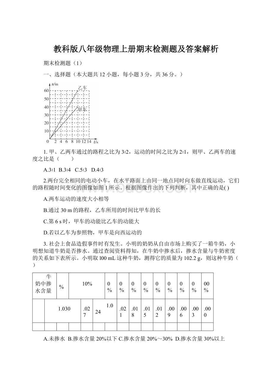 教科版八年级物理上册期末检测题及答案解析.docx_第1页