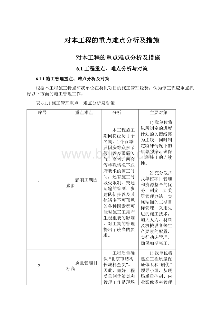 对本工程的重点难点分析及措施.docx