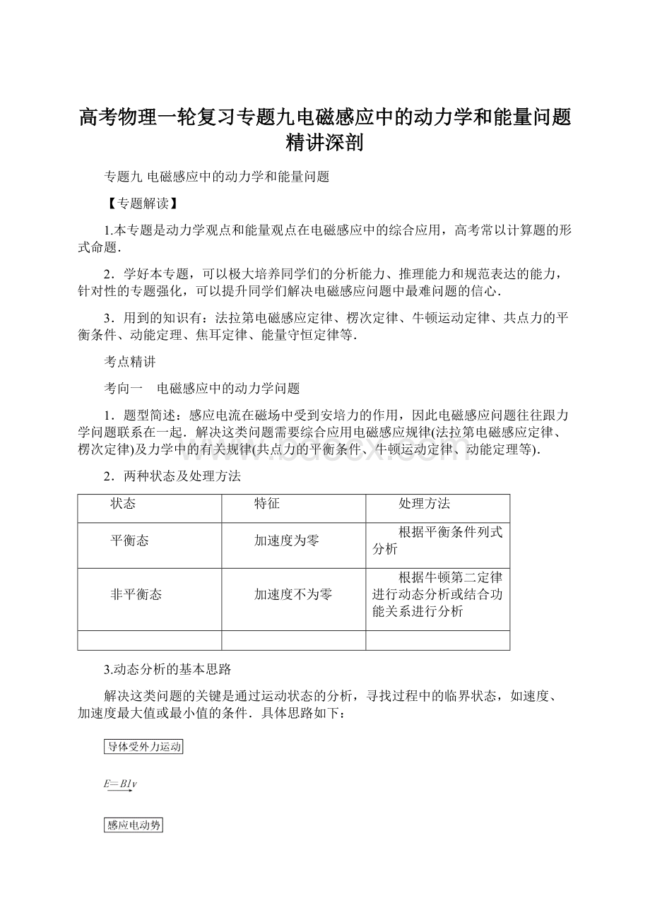 高考物理一轮复习专题九电磁感应中的动力学和能量问题精讲深剖.docx_第1页