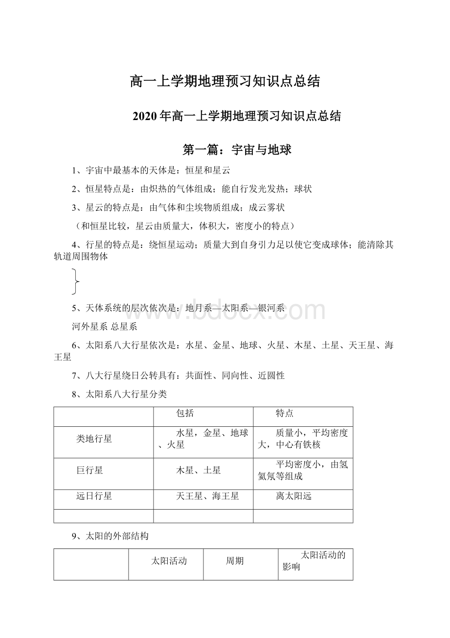 高一上学期地理预习知识点总结Word文件下载.docx_第1页