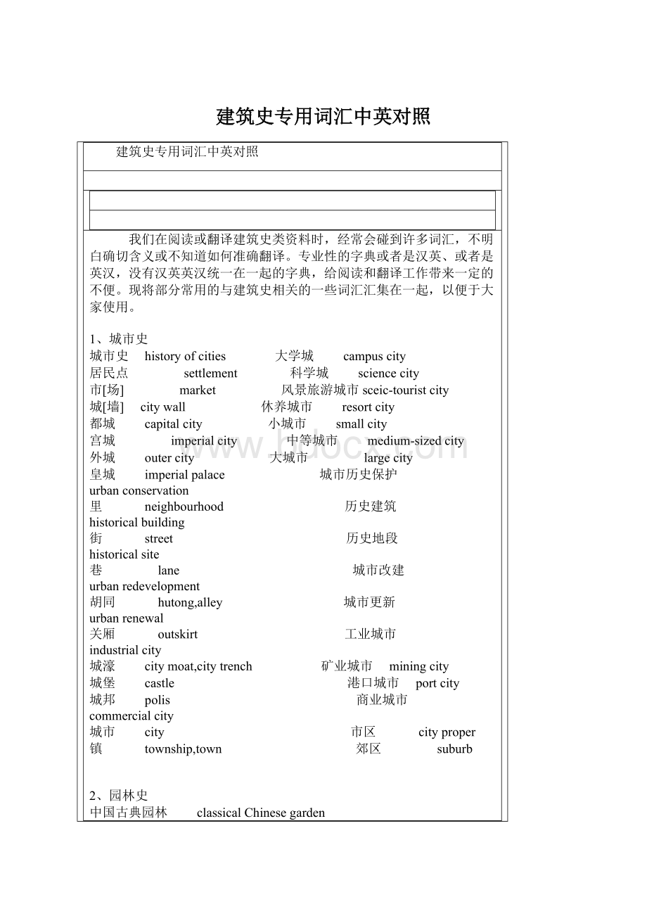 建筑史专用词汇中英对照Word下载.docx_第1页