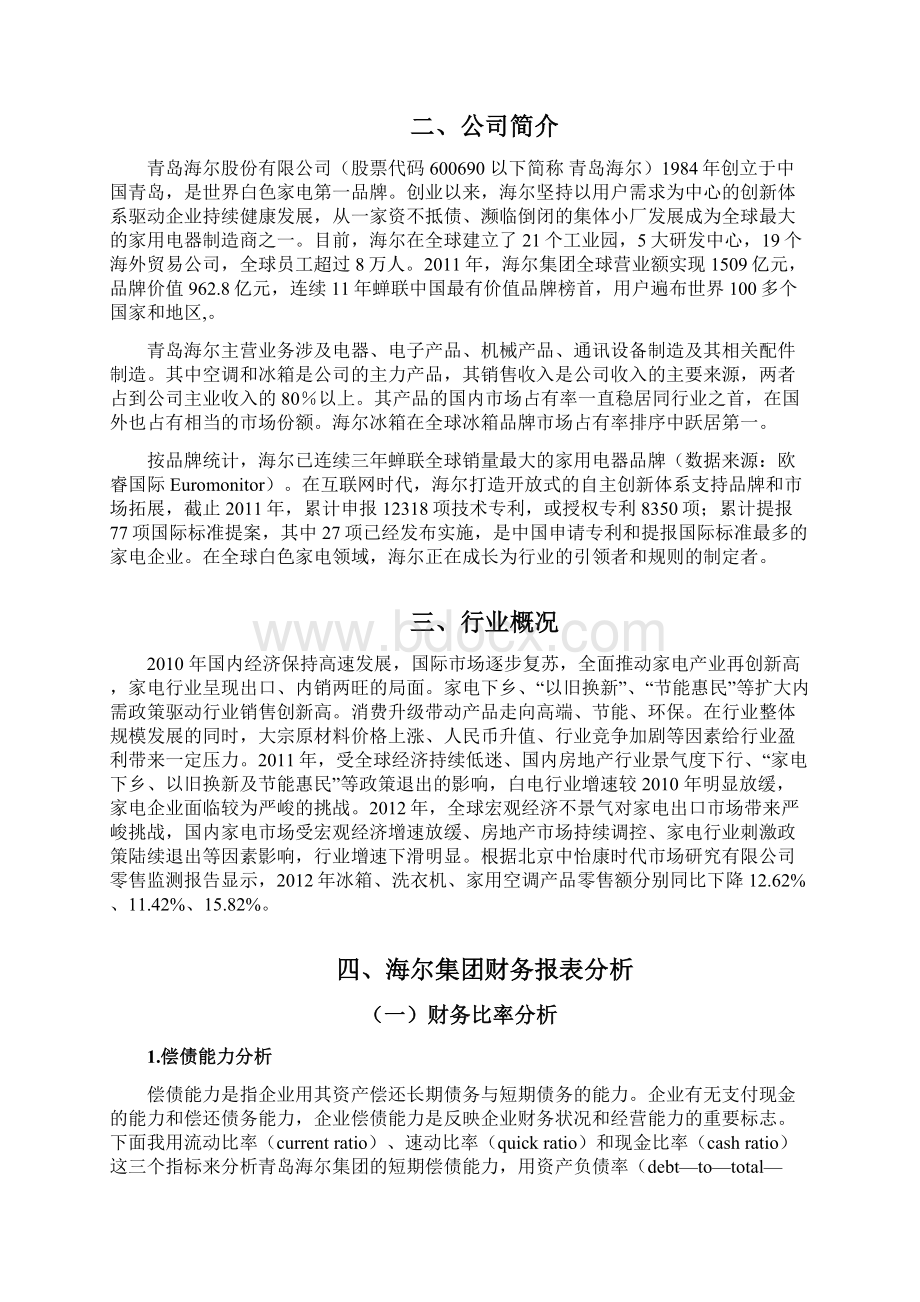 四海尔集团财务报表分析.docx_第2页