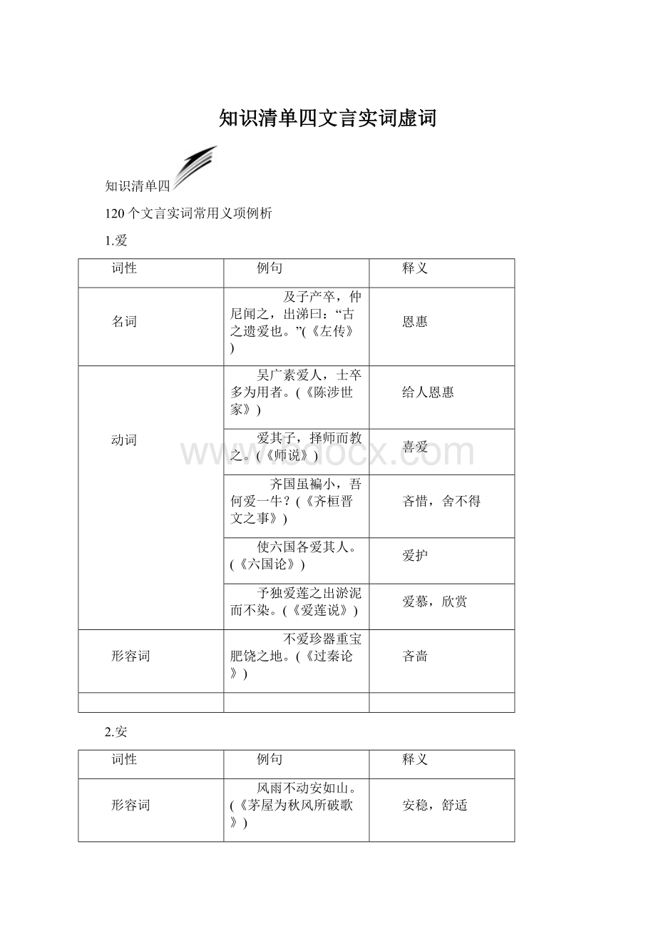 知识清单四文言实词虚词.docx