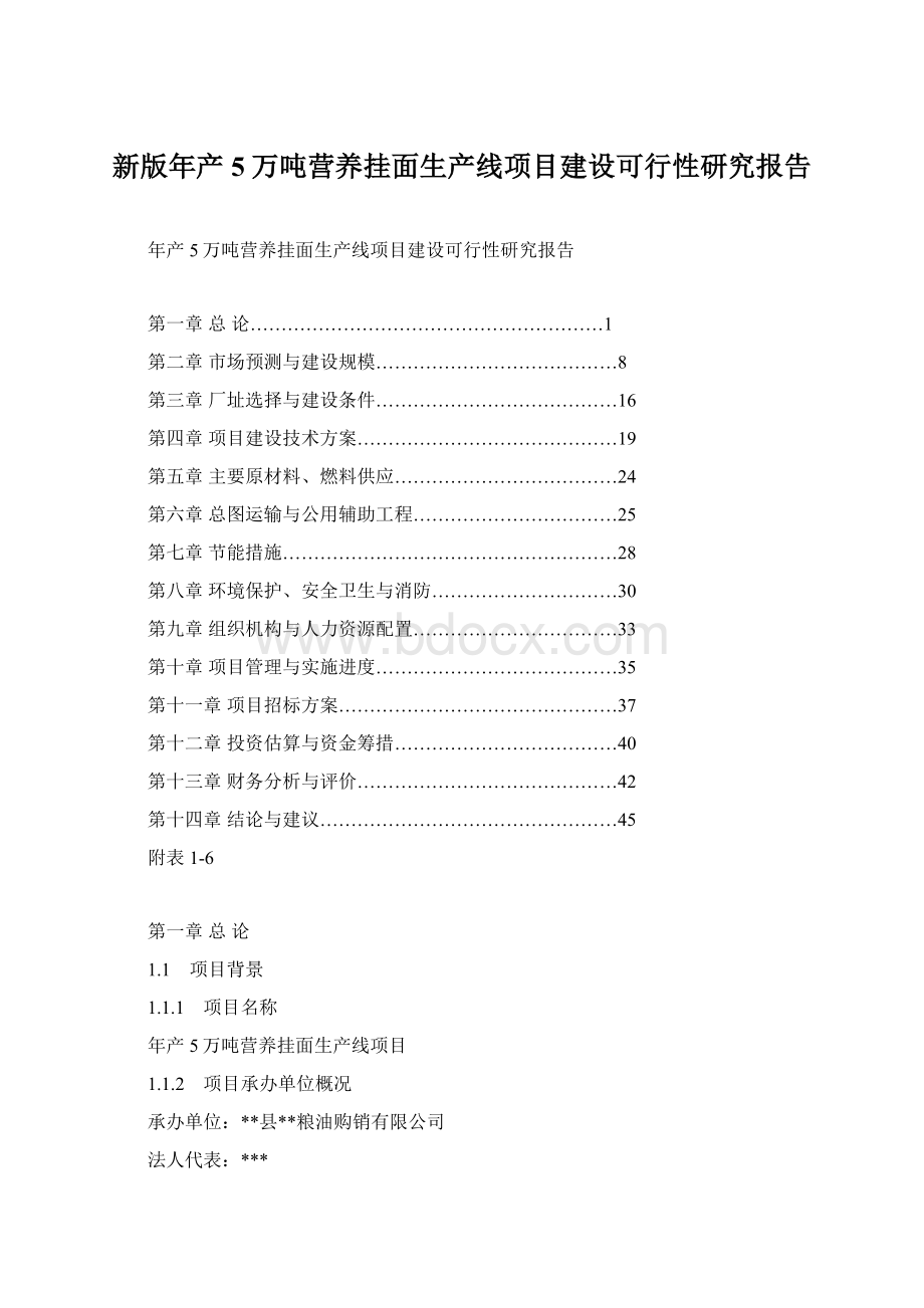 新版年产5万吨营养挂面生产线项目建设可行性研究报告文档格式.docx